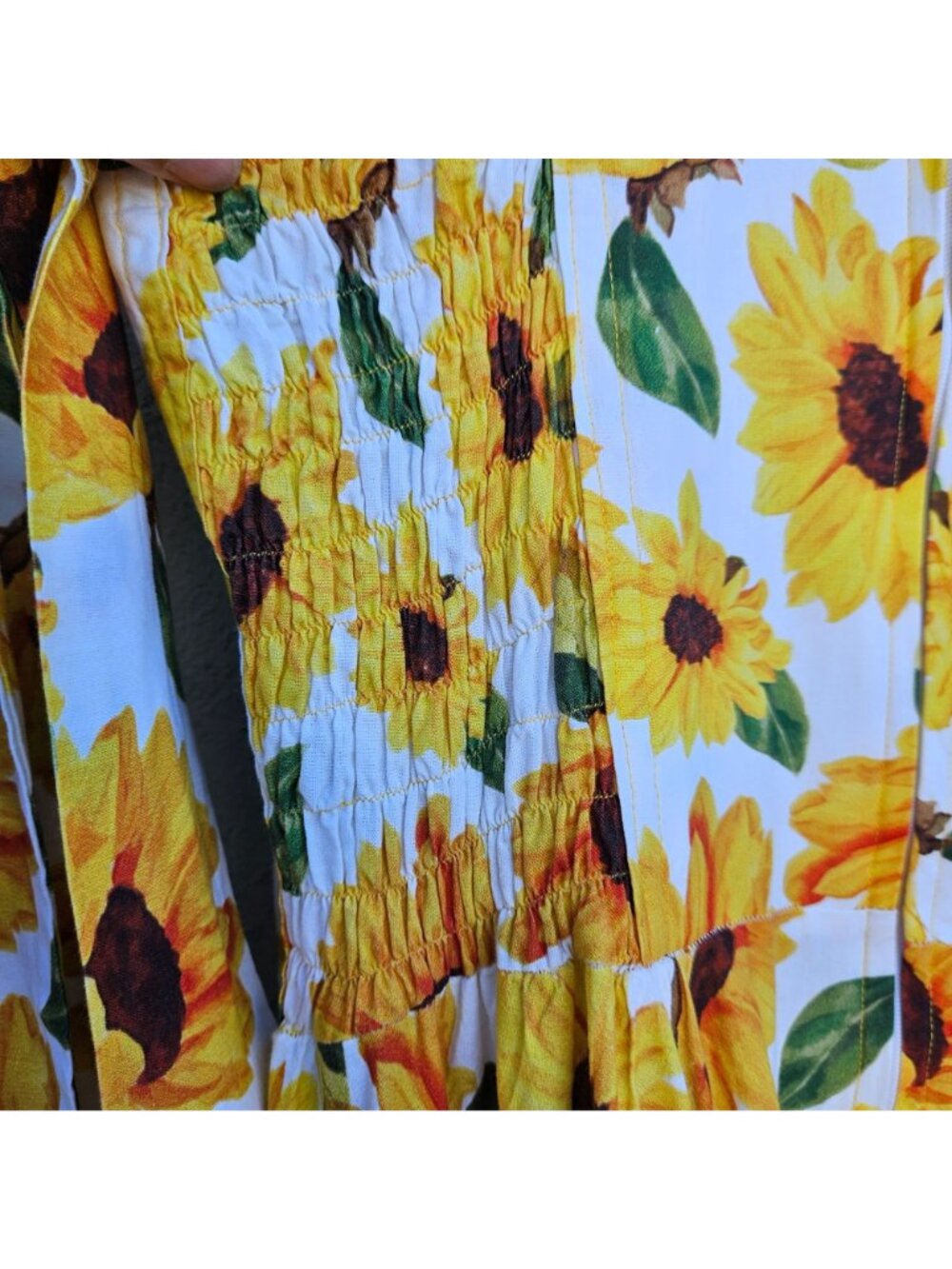 Vintage 90s French Sunflower Print Cotton Sundress Size M - Picture 13 of 16